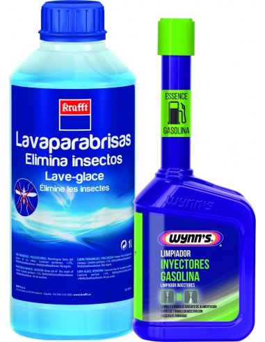 PACK LIMPIA INYECTORES GASOLINA WYNN'S 325 ML + LAVAPARABRISAS ELIMINA INSECTOS 1L