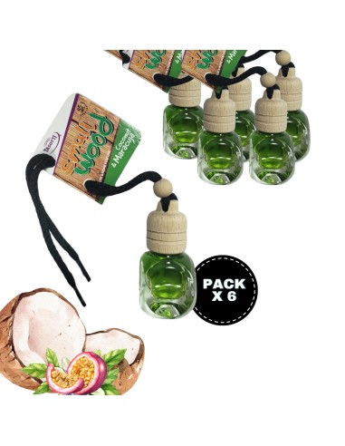 Pack de 6 ambientadores de coche Tasotti 7 ml aroma "Coco y Maracuya"  absorbe malos olores de tu vehículo 0% Alcohol