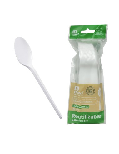 CUCHARA BLANCA DE PLASTICO RECICLABLE 16,5CM (20 UNIDADES)