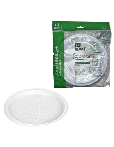 PLATO BLANCO DE PLASTICO RECICLABLE 22CM (10 UNIDADES)