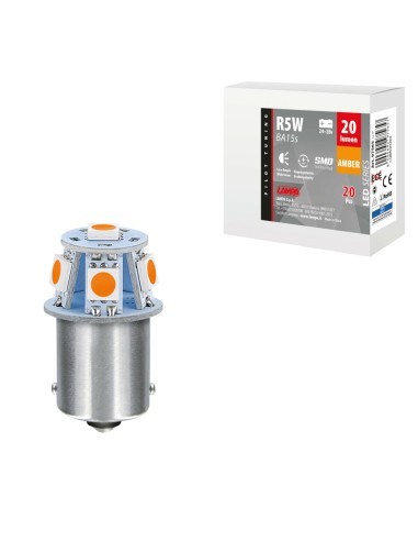 LAMPARA LED SERIES-6 SMDX1CHIP-(R5W)-BA15s NARANJA-DOBLE POLARIDAD 24/28V