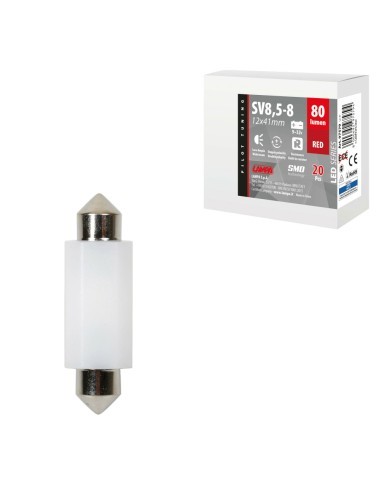 LAMPARA LED SERIES 2 SMD 1 CHIP-12*41MM-SV8,5-8-ROJO-DOBLE POLARIDAD-RESISTENCIA INCORPORADA 9/32