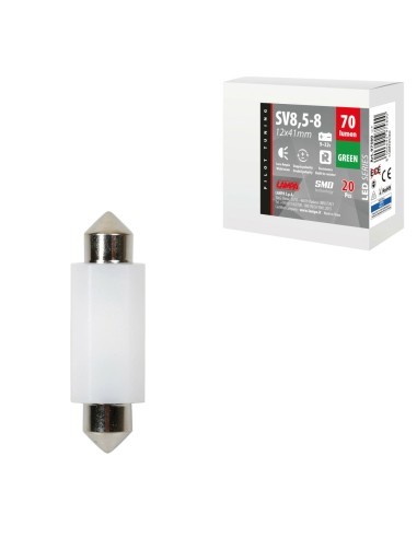 LAMPARA LED SERIES 2 SMD 1 CHIP-12*41MM-SV8,5-8-VERDE-DOBLE POLARIDAD-RESISTENCIA INCORPORADA 9/32