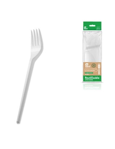 TENEDOR BLANCO DE PLASTICO RECICLABLE 16,5CM (20 UNIDADES)