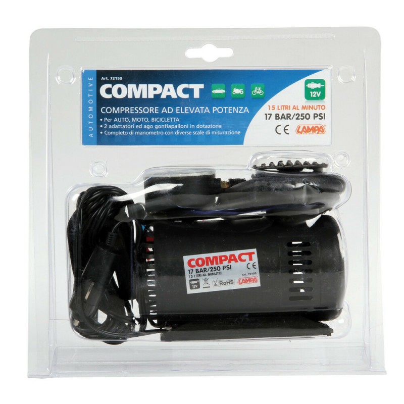 COMPRESOR COMPACT CON MANOMETRO 12V 200W