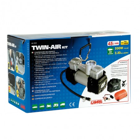 COMPRESOR BICILINDRICO TWIN AIR CON MANOMETRO 12V 200W