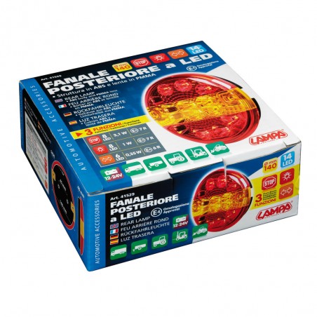 FARO TRASERO REDONDO 3 FUNCIONES 14 LED 12/24V HOMOLOGACION E