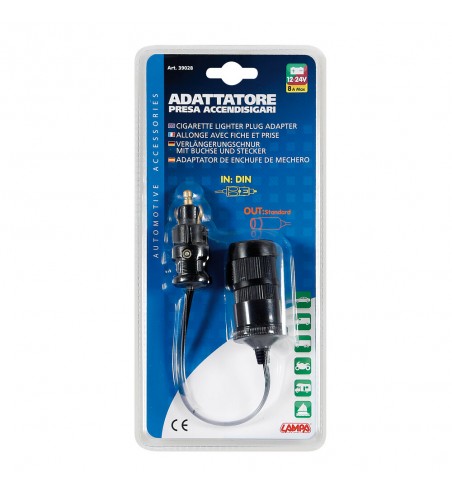 ADAPTADOR ENCHUFE MECHERO STANDARD+DIN CON ALARGADOR 12/24V 8A