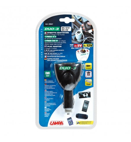 Enchufe mechero DUO3 toma standard 2 USB cable 60 cm