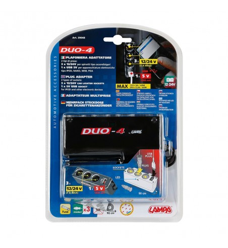 Adaptador enchufe mechero DUO-4 tomas 1 USB