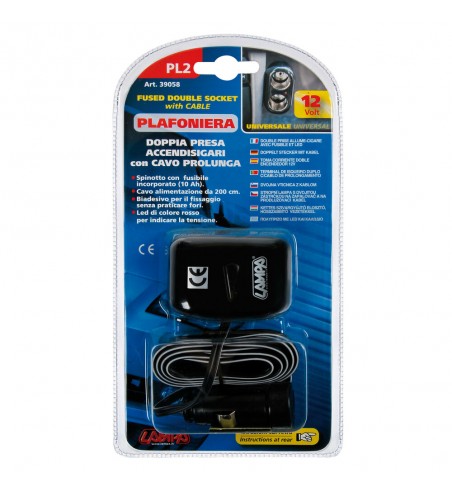 Enchufe mechero PL2 2 tomas led fusible 2m cable 10A