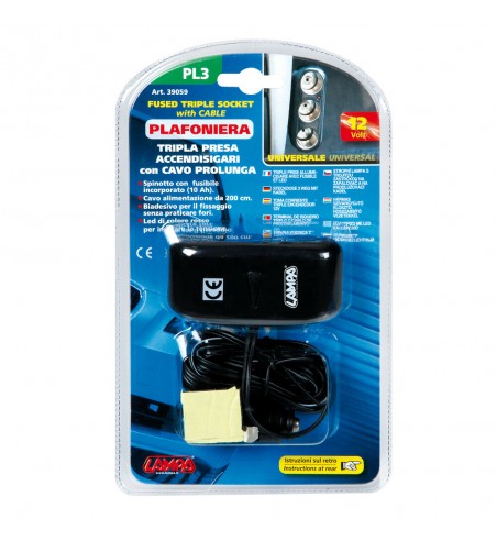 Enchufe mechero PL3 3 tomas cable 2M fusible 10A