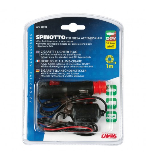 Enchufe mechero cable 1m interruptor fusible externo 10A