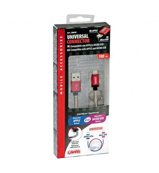 Cable universal USB y micro USB/Apple 8 pin 100 cm