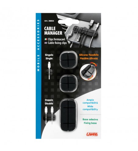 Organizador de cables 3 tamaños con base adhesiva