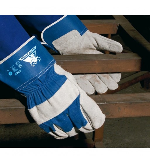 Guante JUBA tuff extra serraje vacuno gris y azul talla 10