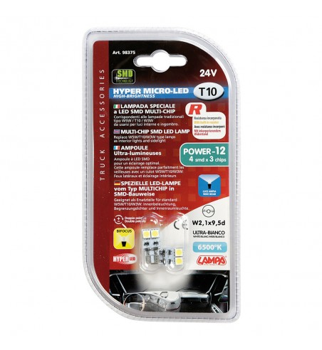 Lámpara T10 hyper led blanco 4SMD 3 chip W2 - 1X9, 5D
