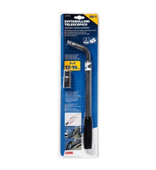 Llave de rueda acodada y extensible homologada