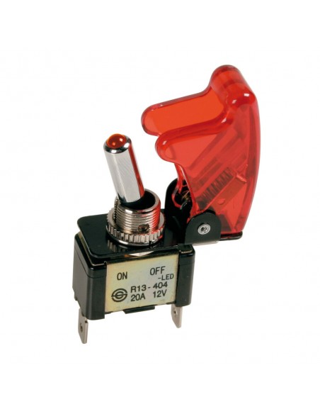 INTERRUPTOR DE PALANCA ROJO CON SEGURO 2 TERMINALES 12/24V 20A